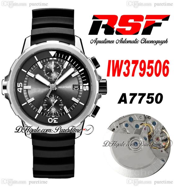 RSF Aquatimer W37950 A7750 Cronógrafo automático Reloj para hombre Sharks Caja de acero de 44 mm Esfera negra Marcadores blancos Correa de caucho Super Edition Relojes ETA Puretime 05