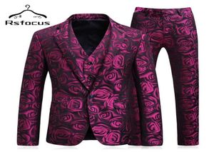 Rsfocus Elegante Bloemen Pak Mannen 2020 Rose Bloem Patroon Paarse Bruiloft Pakken Voor Mannen 5XL Slim Fit Heren Diner Prom Suits TZ0069197557