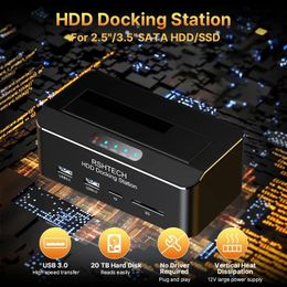 RSHTECH USB 3.0 naar SATA externe harde schijf dockingstation behuizingsadapter voor 2,5/3,5 HDD SSD met SD/TF-kaartlezer 240322