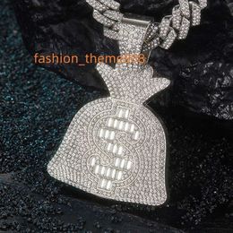 RSQ Européen et Américain Grand Dollar Sac D'argent Pendentif Alliage Plein Diamant Chaîne Cubaine Collier Pendentif