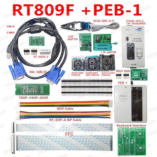 Livraison gratuite Programmeur RT809F Tous les adaptateurs SOP8 IC Clip Carte mère Lecteur LCD + Carte d'extension PEB-1