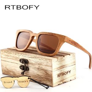 RTBOFY 2017 Houten Zonnebril Mannen Vierkante Bamboe Zonnebril Vintage Hout HD Lens Frame Handgemaakte Zonnebril Voor Mannen Brillen Oculos310l