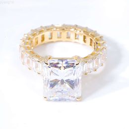 Rts 14k Goud 8ct Head Diamond Iced Out Baguette Verlovingsring Radiant Cut Vvs Moissanite Sieraden Ring voor Vrouwen Gift