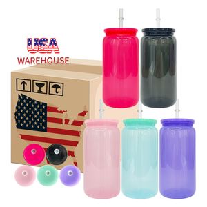 RTS 16oz/20oz BPA gratis kinderen veilig frisdrank sap kan plastic acryl macaron jelly water fles tuimelaar cups met kleurdeksels helder rietje voor UV DTF wraps stickers