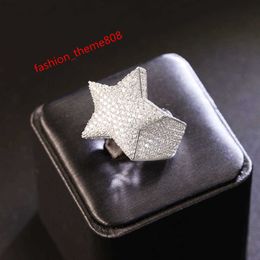 RTS 18K GOUD GOLD 925 Sterling Silver Iced Out VVS Moissanite Diamond Star Shape Ring voor Hip Hop -sieraden