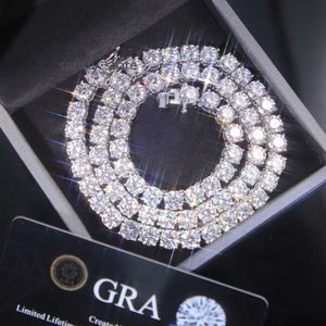 RTS 2 mm-6,5 mm VVS Moisanite Diamond Tennis Chain Bracelet Fine Bijoux Collier 925 Sterling Silver for Men Women