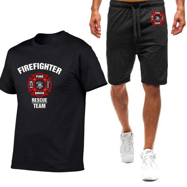 RTS 2024 Summer Mens Firefighter Rescue Team de haute qualité Nine Color Short à manches à manches simples Fashion Fashion Casual Trendy Sports Set J240506
