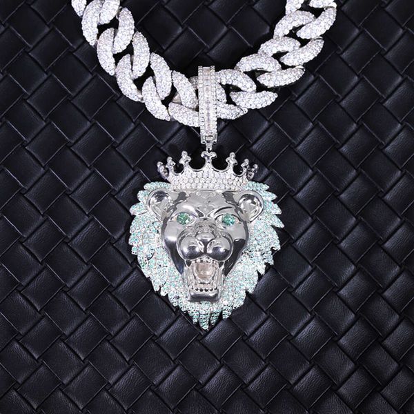 RTS Lion Head King Crown Shape Bijoux personnalisés Sier Gold plaqué entièrement glacé VVS Moisanite Diamond Cuban Pendant