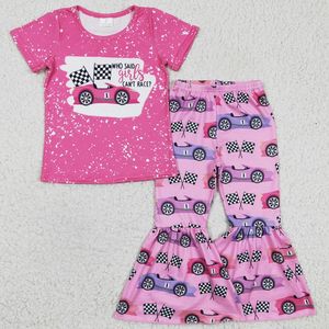 RTS Toddler Baby Girls Desiger Kleding Melk Silk Boutique Kinderen Kleding Bell Bottom Outfits Fashion Girl Set 240426