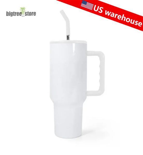 RTS USA Warehouse Vaso de sublimación blanco brillante de 40 oz con mango blanco Taza de viaje Generación 3 Vaso de gran capacidad Taza para acampar al aire libre