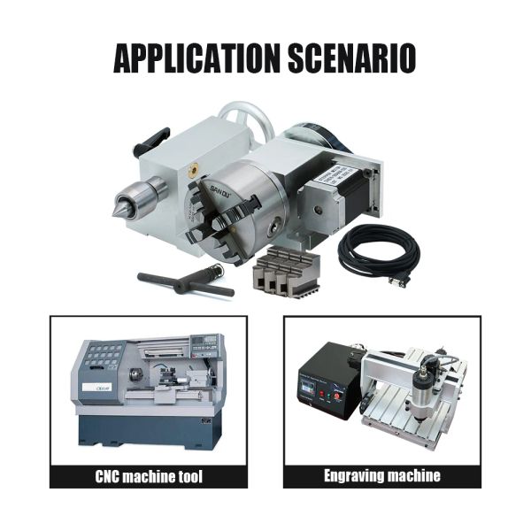 RU EU 4ème axe A Axe NEMA 23 Moteur pas à pas 257ozin Ratio (6: 1) K12-100mm 4-Jaw Chuck Rotary Axis + MT2 Talstock + DM556 pour CNC