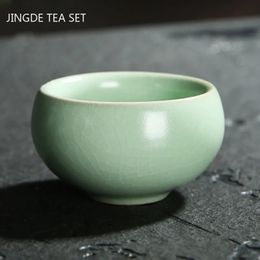 Ru Kiln-juego de té, taza de té de cerámica con esmalte agrietado, tazón de té de alta calidad, ceremonia del té, regalos personalizados, Teaware para el hogar 240315