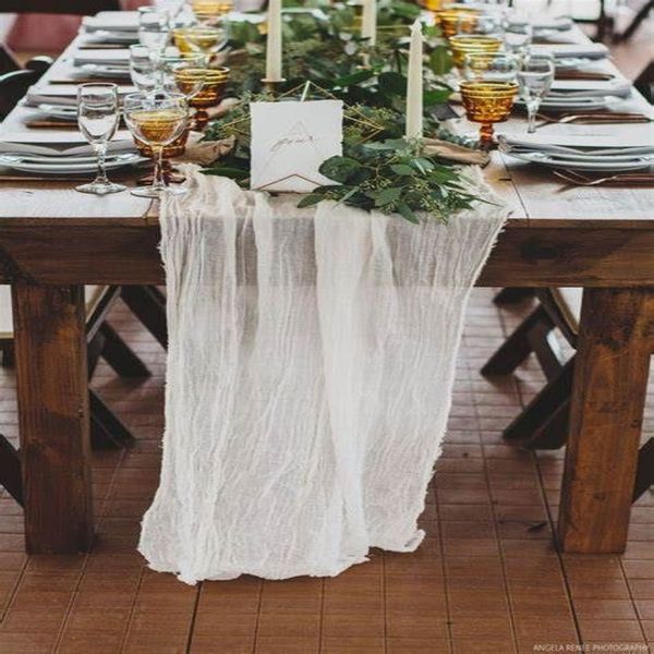Ru075c Farty Baby Shower Decoración Algodón Blush rosa color verde oscuro Beige Blue Cheesecloth Table Table Runner 220513269B