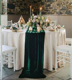 RU114A Wedding Verjaardagsfeest Decoratie Dark Green Bourgondië Champagne Ivory Pink Velvet Table Runner 2208108624937