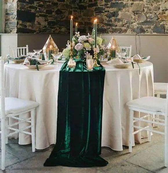 Ru114a Boda Decoración de Navidad Dark Green Borgoña White Champagne Marfil Royal Blue rojo Dusty Pink Velvet Table Runner 240112