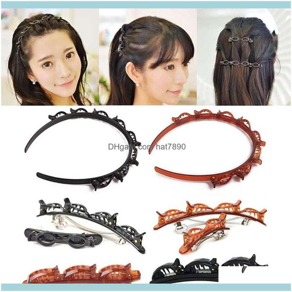 Bandas de goma Joyería Joyería unisex Alice Hairband Diadema Hombres Mujeres Deportes Banda para el cabello Aro de metal Doble flequillo Peinado Horquilla Peine Gota De