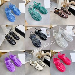 Rubberen holle gesp comfortabele mode thuis transparante sandalen ontwerper Outdoor Beach Slide Dames plat antislip wit Zwart luxe klassieke slippers 2023new