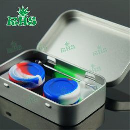 Rubber Silicone 4 in 1 Containers Kit met 1 stks Tin Box 2 stks 5ml DAB JAR DAB DABBER TOOL VOOR BHO OIL WAX VAPORIS