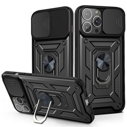 Fundas de cubierta de cámara deslizante con armadura de parachoques de TPU para iPhone 13 12 11 Pro Max XR Samsung S22 A03S A13 Lite A33 A53 A73 M52 5g A03 Protector de carcasa ultra dual con anillo magnético