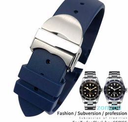Bracelet de montre à extrémité incurvée en caoutchouc et Silicone, étanche, spécial pour Tudor Black Bay Pelagos, boucle pliante