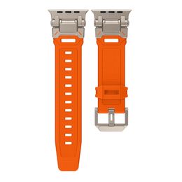 Banda deportiva de goma Conector de acero inoxidable de titanio Correa de TPU para Apple Watch Ultra 2 49 mm Serie 9 8 7 Pulseras para iWatch Ultra 49 45 mm 42 mm 44 mm Pulsera de lujo