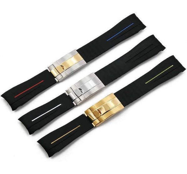 Sangle en caoutchouc adaptée à 20 mm 21 mm Bracelet de montre de montre de montre en silicone noir durable sans boucle accessoires 6578893