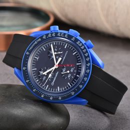 Rubber Watch Band Moon Heren Hoge kwaliteit Volledige functie Chronograaf Designer Watch Mission to Mercury 42mm Nylon Watches Quartz Clock Relogio Masculino