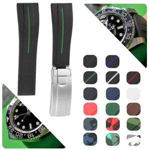 Rubberen horlogeband roestvrij stalen vouwgesp horlogeband voor GMT Oysterflex armband horloge man 20 mm rood zwart blauw rood bruin200a