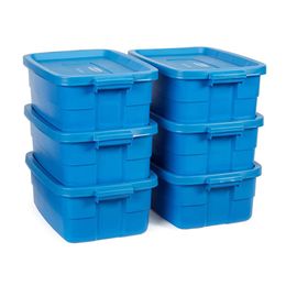 Rubbermaid Roughneck bakken van 10 gallon, 6 stuks, duurzame stapelbare containers met deksels, nestbare plastic opbergbakken voor gereedschap, verhuisdozen, speelgoedopslag,