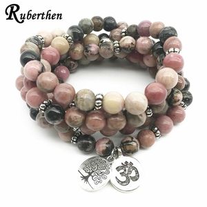 Ruberthen 2018 Natural Vena Negra Pulsera de Rodonita Árbol de la Vida Ohm Amuleto Curativo Con Cuentas Para Mujeres J190722313Y