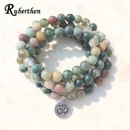 Ruberthen Design Bracelet enveloppe de yoga féminin bracelet India Trendy Bracelet ou collier 108 Mala 8 mm Bracelet de perles de pierre de fantaisie 240320