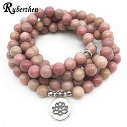 Ruberthen en vente Bracelet de Yoga pour femmes 108 Bracelet d'équilibre Mala Rhodonite conception Simple guérison cadeau spirituel 240320