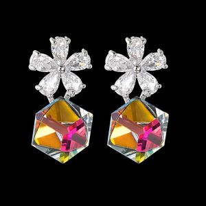 Charm Rubik's cube high-grade crystal Zircon Earrings Flower Korean version new manufacturer direct selling Fangtang