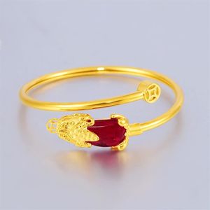 Ruby dier Zirconia charme 18k geel goud gevuld mooie Womens Bangle armband aanpassen sieraden mooie Gift2350