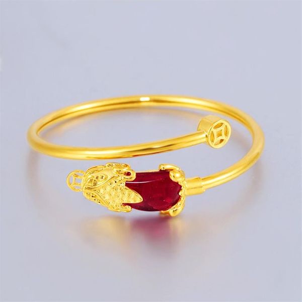 Ruby Animal Zirconia Charm 18k oro amarillo lleno hermoso brazalete para mujer pulsera ajustar joyería bonito regalo 309w