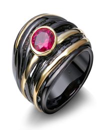 Bagues rubis en zircone cubique plaquée par IP, or noir et or, bijoux à la mode, cadeau 1556463