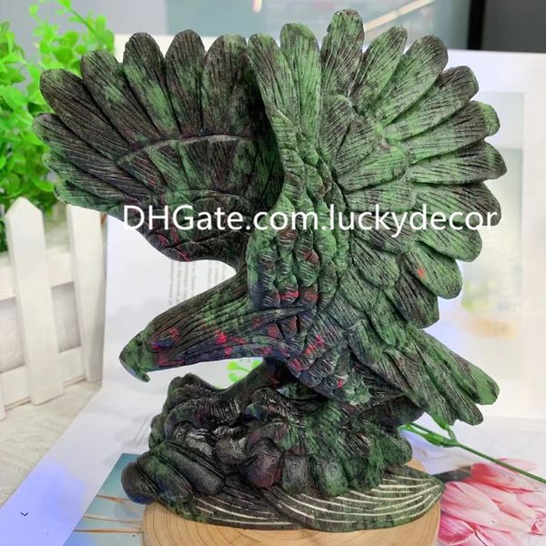 Ruby in Zoisite Crystal Eagle Bird Statue Arts and Crafts Sculpté à la main Poli Gemstone Hawk Figurine Réaliste Anyolite Rock Metaphysical Witchy Animal Sculpture