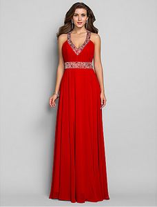 Ruby Plus Maten Schede / Kolom V-hals Vloer-lengte Chiffon Formele Avond / Militaire Bal / Prom Dress