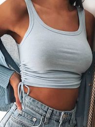 Ruched mouwloze tanktops Tees Women Solid Casual Fashion Crop Top Ladies High Street Tie Up Croptop Summer Fitness P230421
