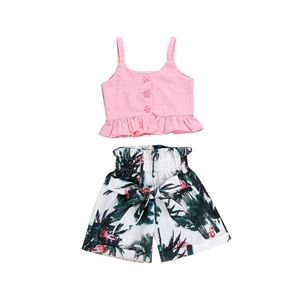 Ruched tops vest crop shorts bloemen zomer casual kleding set outfits mode peuter kind baby meisjes 2-6t