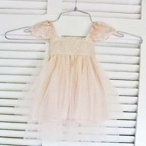 Rue del sol blush bloemenmeisje jurk Franse kant en zijden tule jurk voor babymeisje blush prinses jurk blush tutu 213v