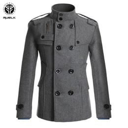 RUELK Veste d'automne et d'hiver pour hommes coupe-vent mi-longueur classique couleur unie imprimé épais vêtements pour hommes à double boutonnage 201128