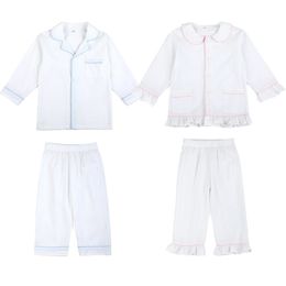 Ruffkids Summer Children Pyjamas Set White Seersucker Baby Clothes Girls Boys SleepingWear Long Manches Loungewear Pyjamas 240521