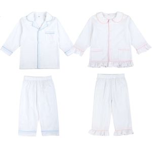 Ruffkids Summer Children Pamas Set White Seersucker Baby Clothes Girls Boys SleepingWear Long Mancheve Kids Loungewear Pyjamas L2405