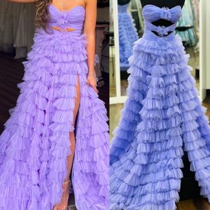 Robe de bal à volants 2k24 Lilas Keyhole Corsage Rosette Floral Fente Haute Jeune Femme Pageant Hiver Soirée Formelle Cocktail Doux 16 Fête D'anniversaire Hoco Gala Robe Sherri