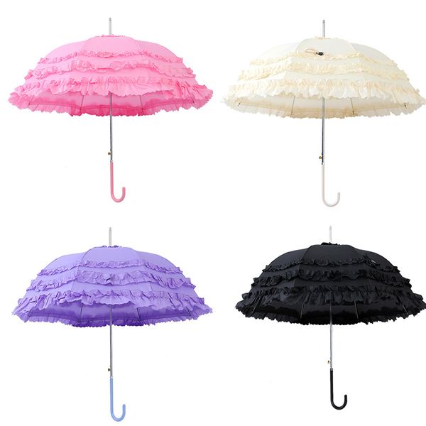 Parapluie à volants, Cosplay, princesse Lolita, Parasol rétro, couche de mariage pour mariée, en dentelle, D23-75
