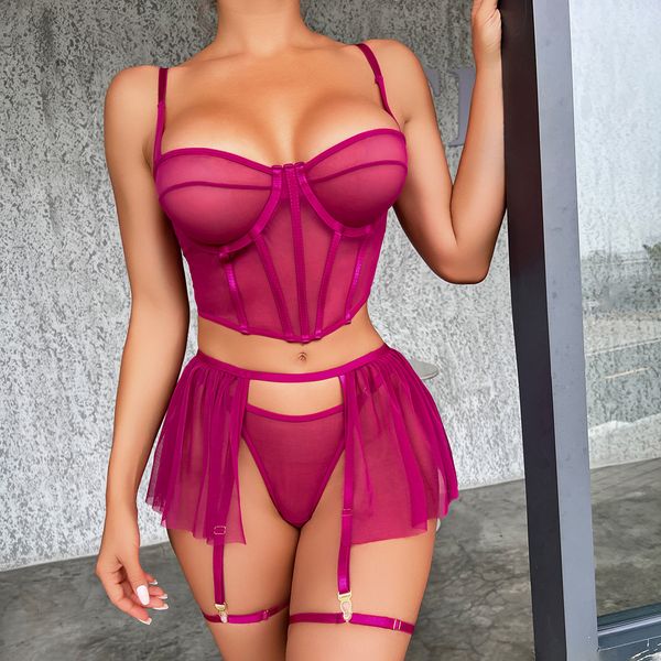 Lingerie transparente à volants, sous-vêtements Sexy pour femmes, soutien-gorge chaud sans censure, maille fantaisie intime