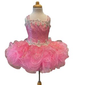 Vestido de concurso de cupcake con volantes para niñas Little 2023 Miss Spaghetti Glitz Baby Kids Birthday Fily Party Fiest Farty Diseñador para niños pequeños Día de moda Pink Blue