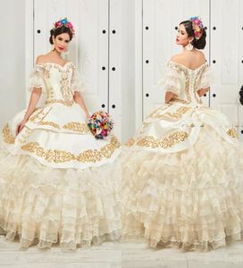 Vestidos de quinceanera de charro floral con volantes 2020 fuera del hombro falda hinchada bordado de bordado princesa sweety 16 niñas mascarada 4755607