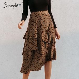 Gegolfde luipaard print vrouwen midi elegante hoge taille vrouwelijke asymmetrische rok lente zomer dames rokken bodems 210414